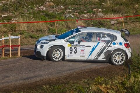 Citroên C3 R5 n°93 blanche et noire de l'équipage Betschen & Santonocito au rallye de la Luronne 2020